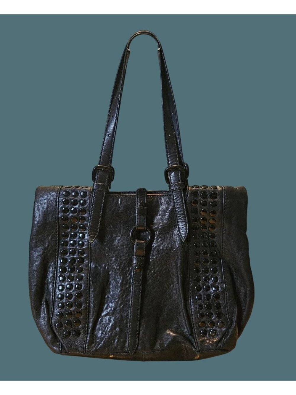 Karen Millen Black Leather Black Studded Goth Chic Shoulder Bag